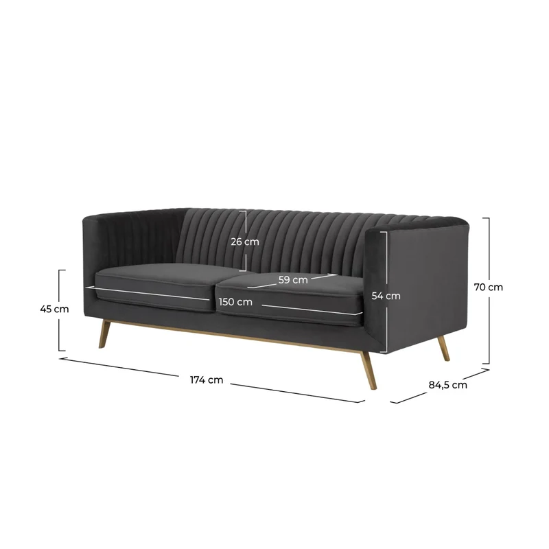 Canapé Gatsby 2 places en velours gris