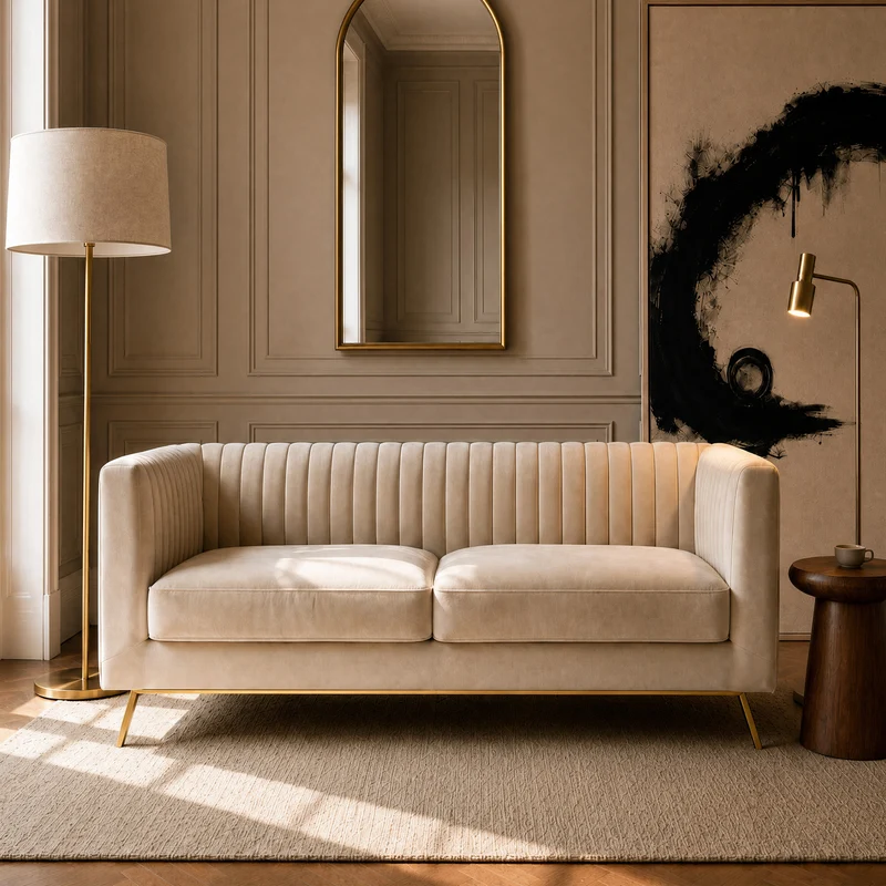 Canapé Gatsby 2 places en velours beige
