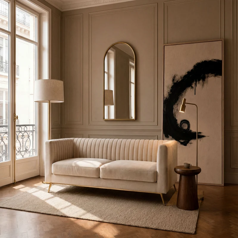 Canapé Gatsby 2 places en velours beige