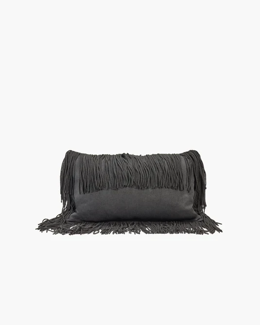 Coussin supplémentaire noir avec franges noires Frou