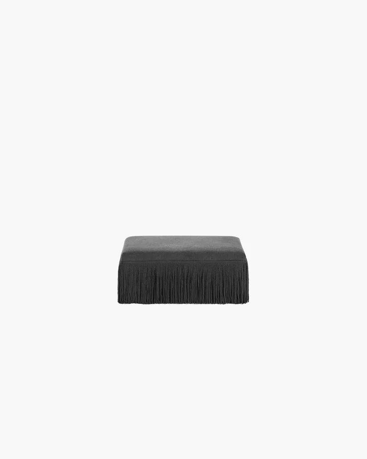 Pouf S noir avec franges noires Frin