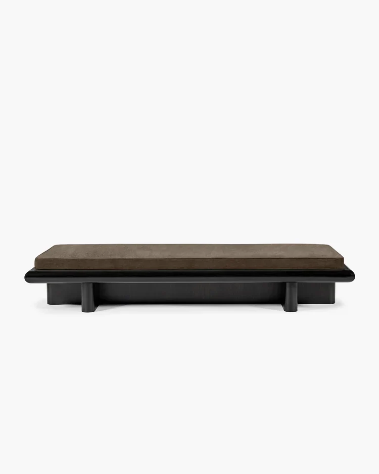 Banc L velours teddy + cadre tulipwood teinté foncé Taka