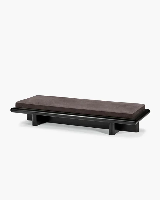 Banc L velours ombre + cadre tulipier teinté foncé Taka