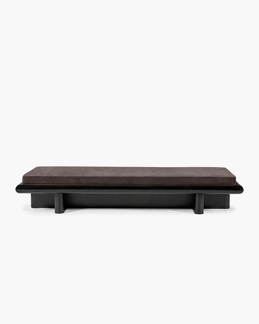 Banc L velours ombre + cadre tulipier teinté foncé Taka