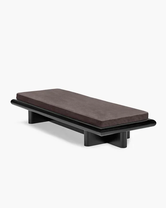 Banc L velours ombre + cadre tulipier teinté foncé Taka