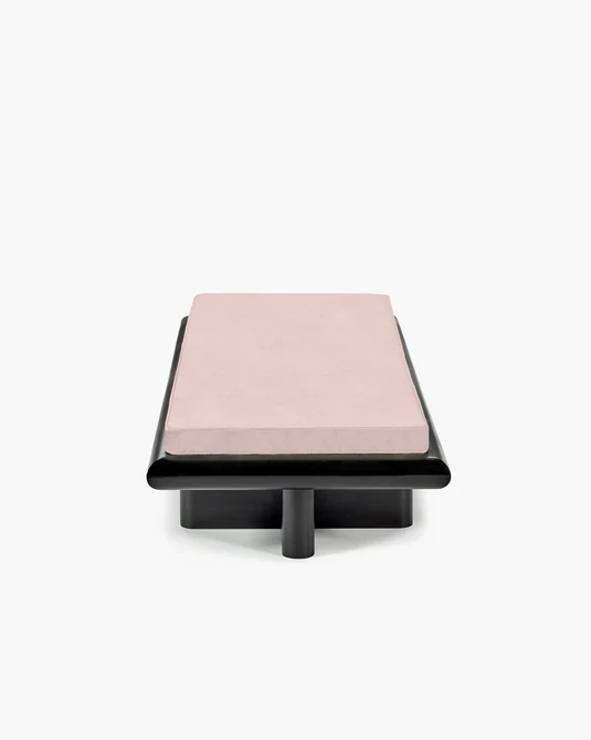 Banc L velours rose + cadre tulipier teinté foncé Taka