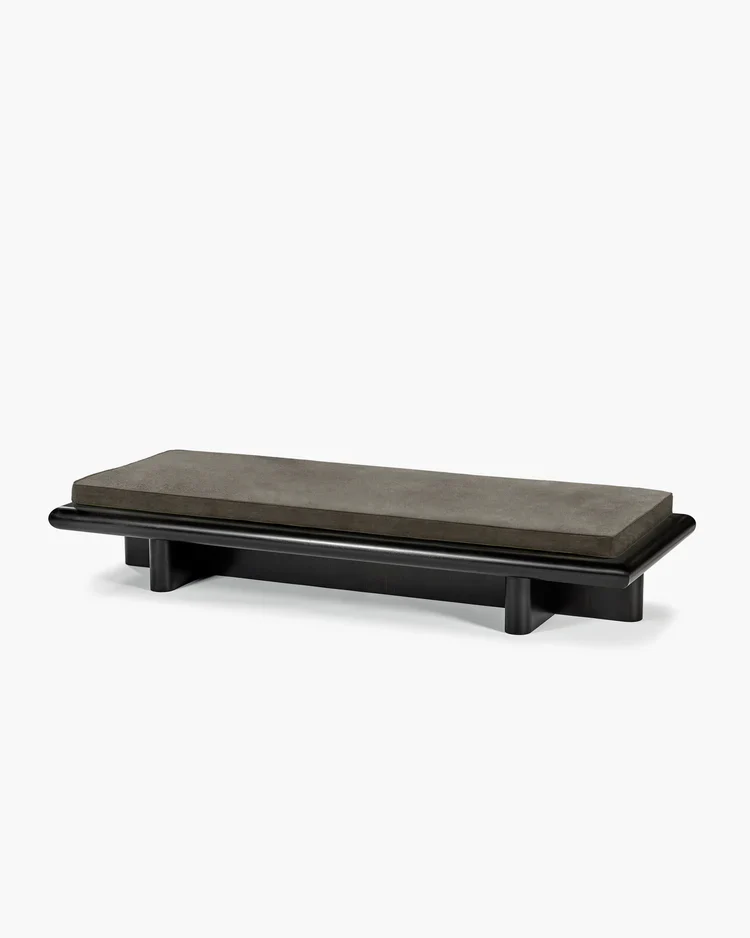Banc L velours taupe + cadre tulipier teinté foncé Taka