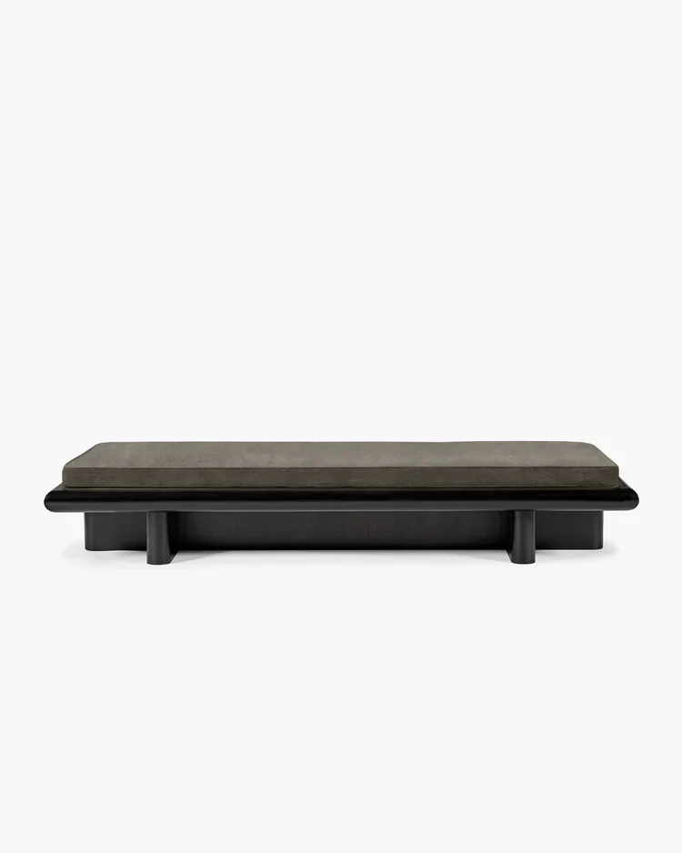 Banc L velours taupe + cadre tulipier teinté foncé Taka