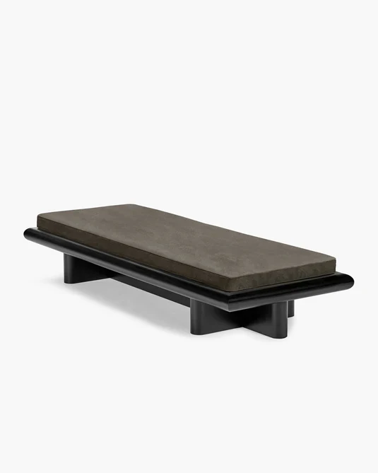 Banc L velours taupe + cadre tulipier teinté foncé Taka