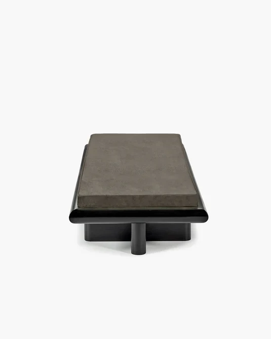 Banc L velours taupe + cadre tulipier teinté foncé Taka