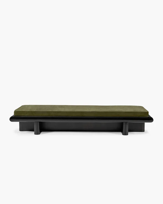 Banc L velours fougère + châssis tulipier teinté foncé Taka
