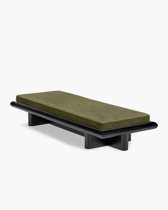 Banc L velours fougère + châssis tulipier teinté foncé Taka