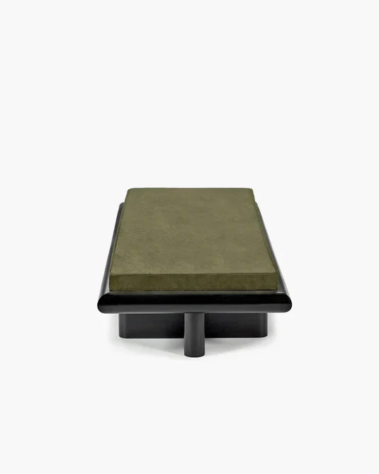Banc L velours fougère + châssis tulipier teinté foncé Taka