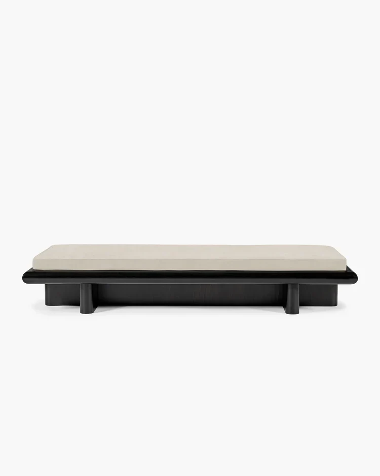 Banc L velours gris + cadre tulipier teinté foncé Taka