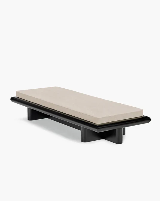 Banc L velours gris + cadre tulipier teinté foncé Taka