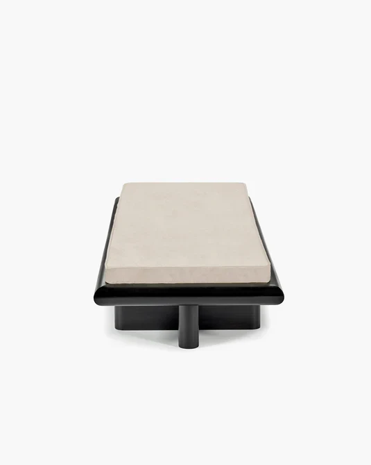 Banc L velours gris + cadre tulipier teinté foncé Taka