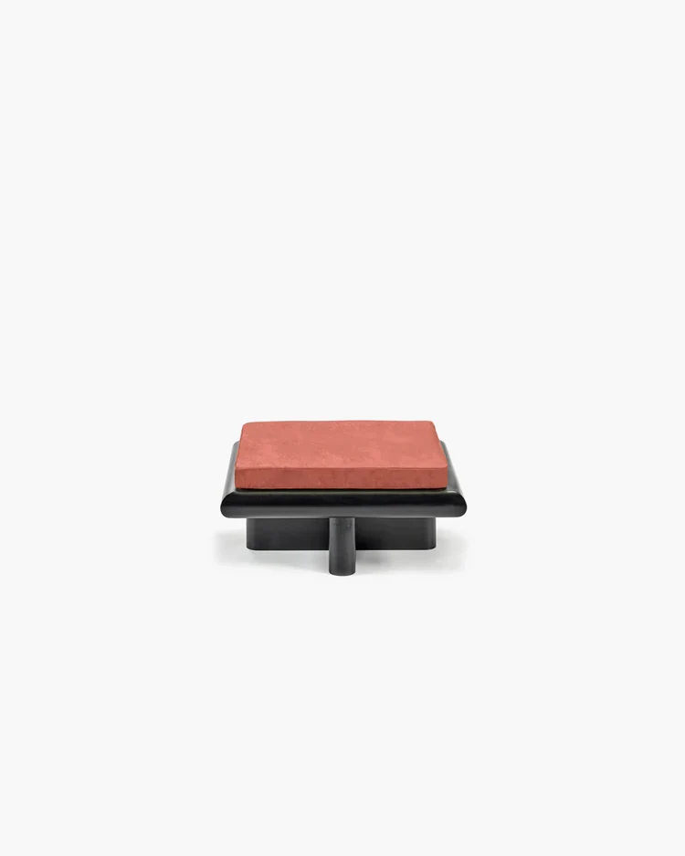 Banc S velours orange + cadre tulipier teinté foncé Taka