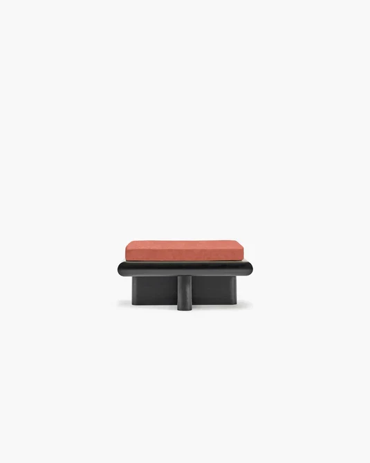 Banc S velours orange + cadre tulipier teinté foncé Taka