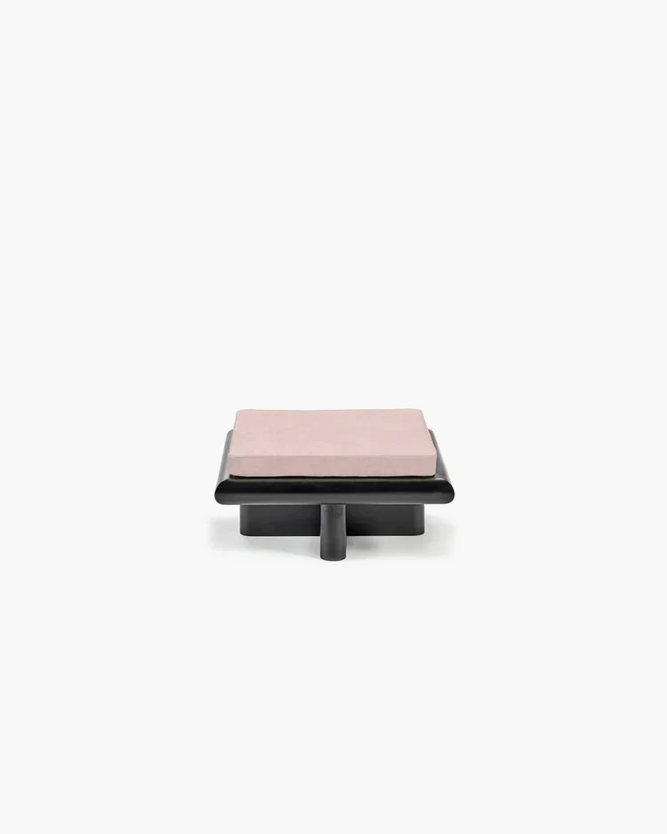 Banc S velours rose + cadre tulipier teinté foncé Taka