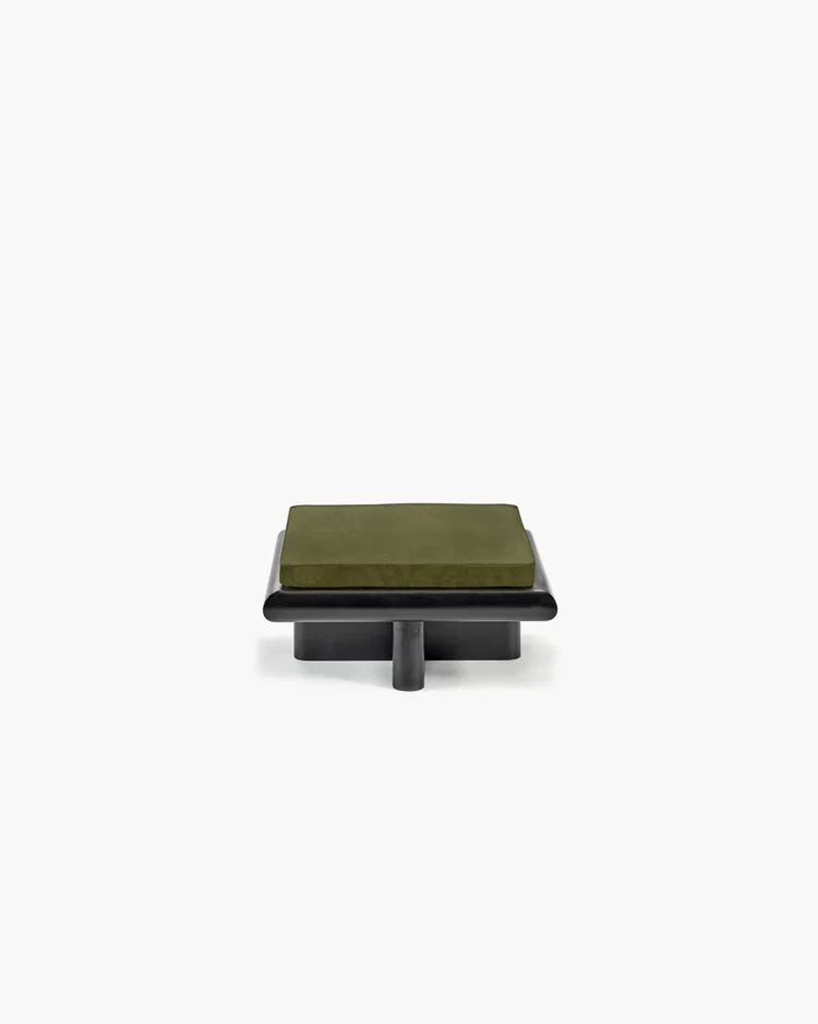 Banc S velours fougère + cadre tulipier teinté foncé Taka