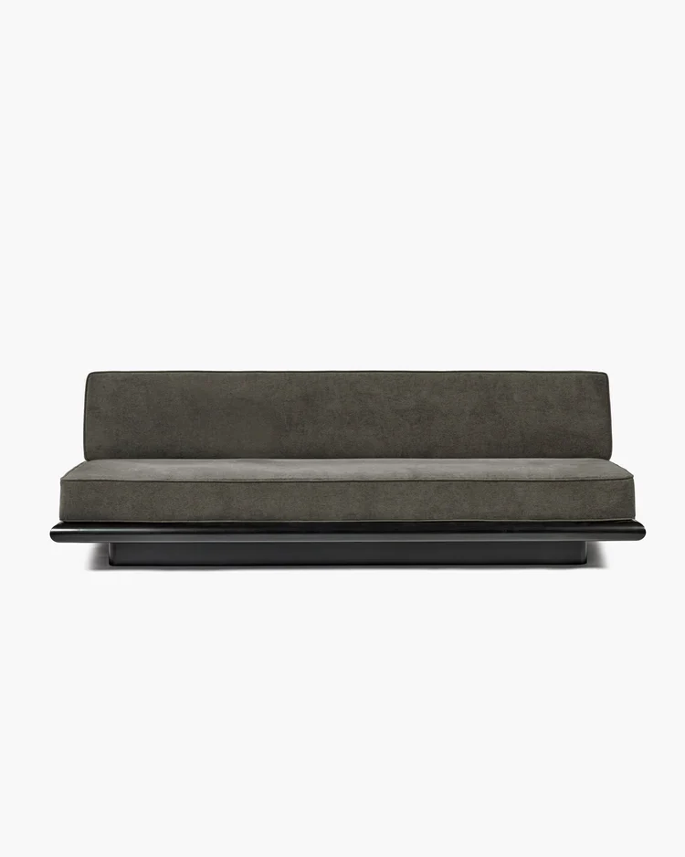 Canapé velours taupe + cadre tulipier teinté foncé Ono 3