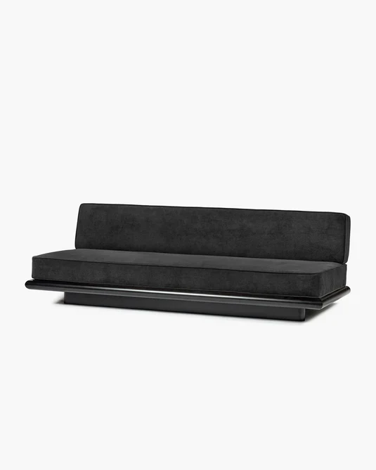 Canapé noir licot + cadre tulipier teinté foncé Ono 3