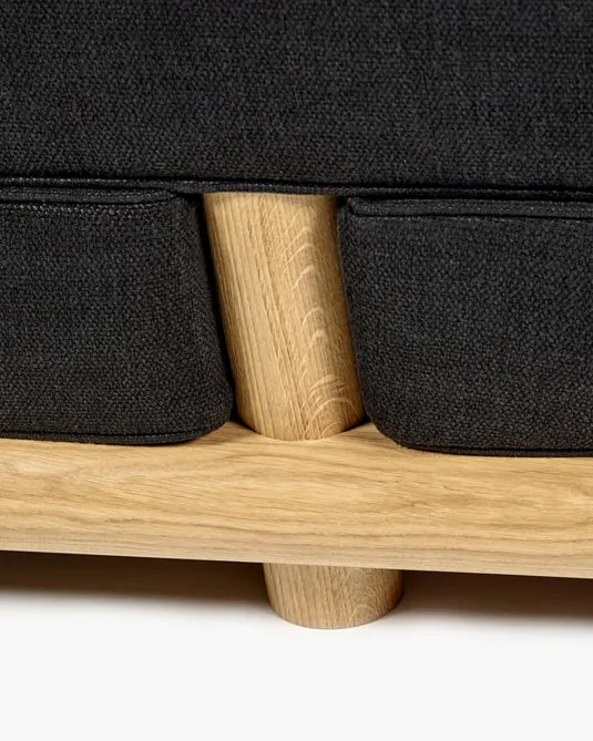 Canapé noir licot + cadre chêne naturel Ono 3