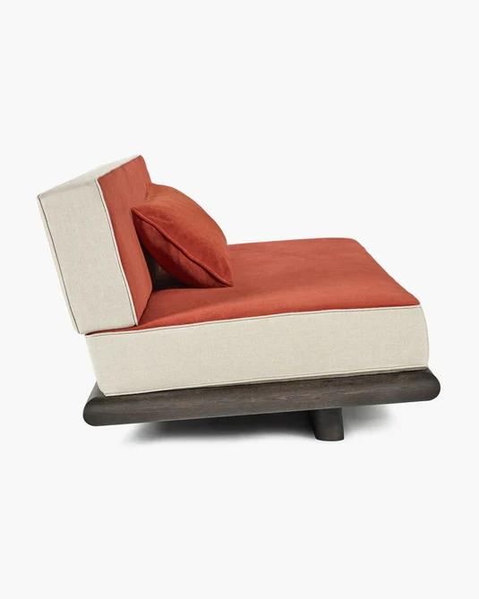 Canapé velours orange + lin calicot + cadre marron Ono 3