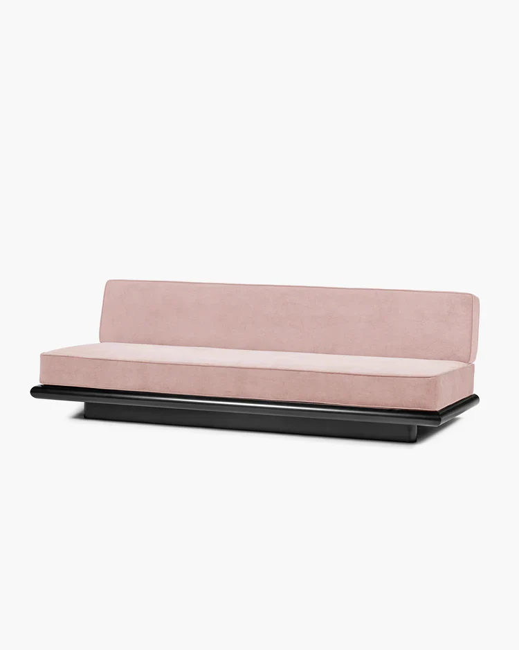 Canapé velours rose + cadre chêne noir Ono 3