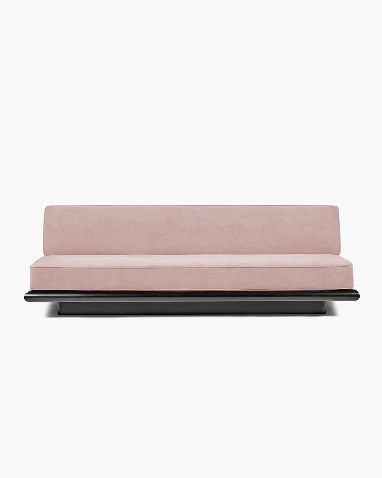 Canapé velours rose + cadre chêne noir Ono 3