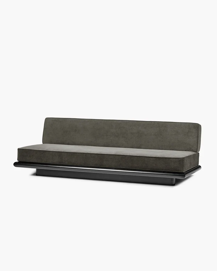 Canapé velours taupe + cadre chêne noir Ono 3
