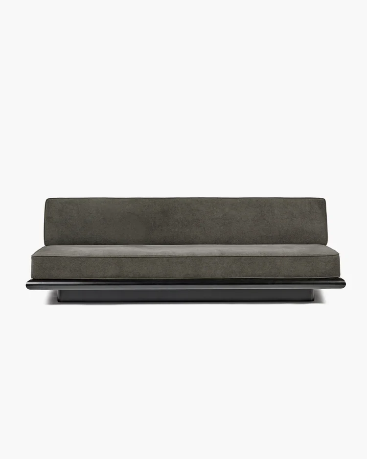 Canapé velours taupe + cadre chêne noir Ono 3