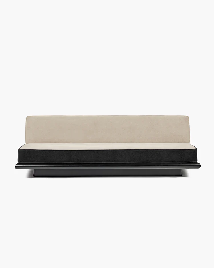 Canapé velours gris + lin noir + cadre chêne noir Ono 3