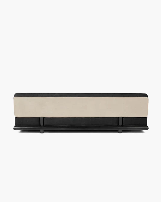 Canapé velours gris + lin noir + cadre chêne noir Ono 3