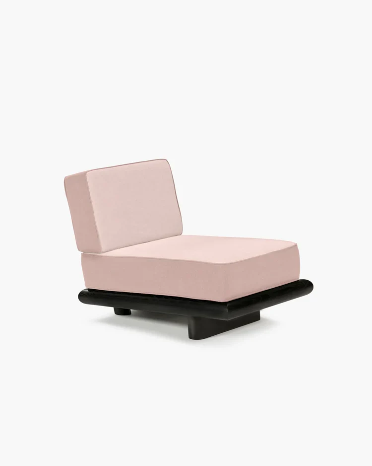 Canapé velours rose + cadre tulipier teinté foncé Ono 1
