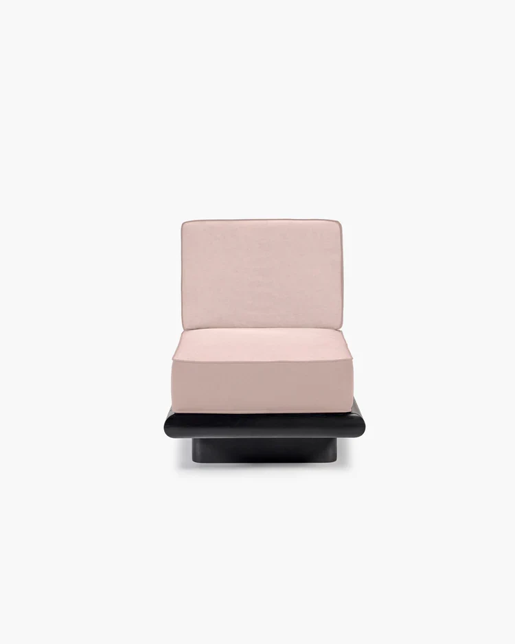 Canapé velours rose + cadre tulipier teinté foncé Ono 1