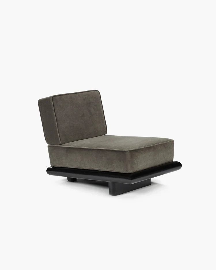 Canapé velours taupe + cadre tulipier teinté foncé Ono 1
