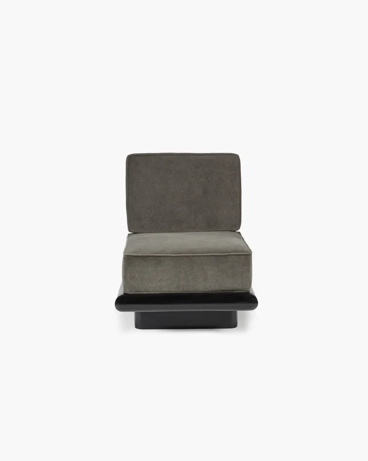 Canapé velours taupe + cadre tulipier teinté foncé Ono 1