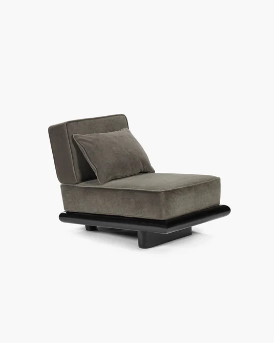 Canapé velours taupe + cadre tulipier teinté foncé Ono 1