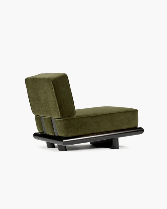 Canapé velours fougère + cadre tulipier teinté foncé Ono 1