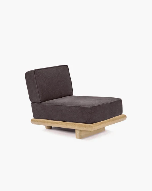 Canapé velours ombre + cadre chêne naturel Ono 1