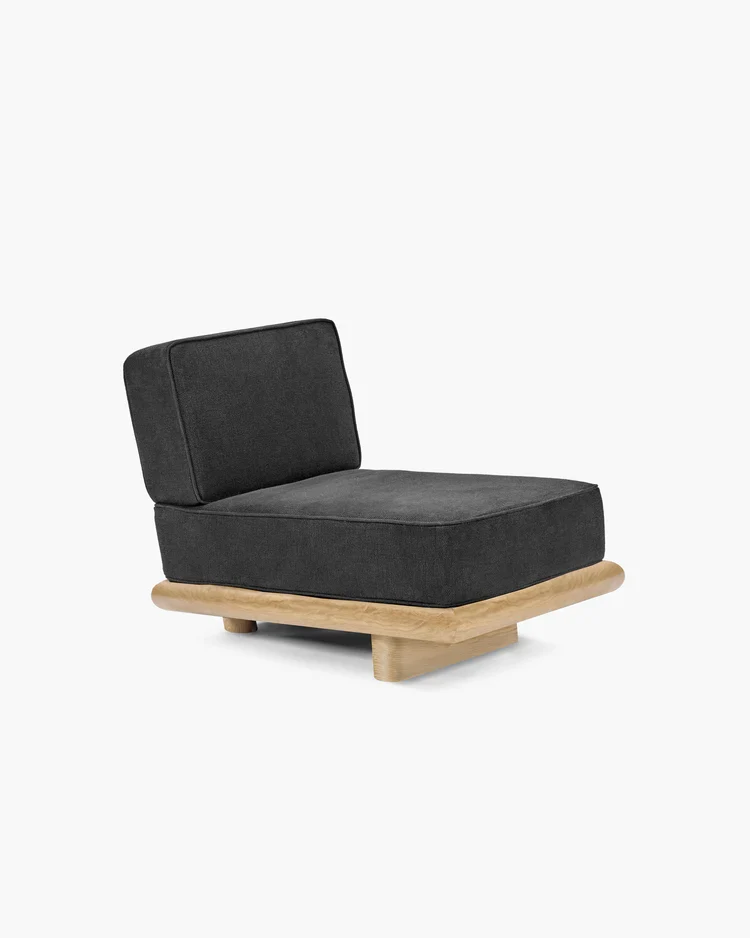 Canapé noir licot + cadre chêne naturel Ono 1