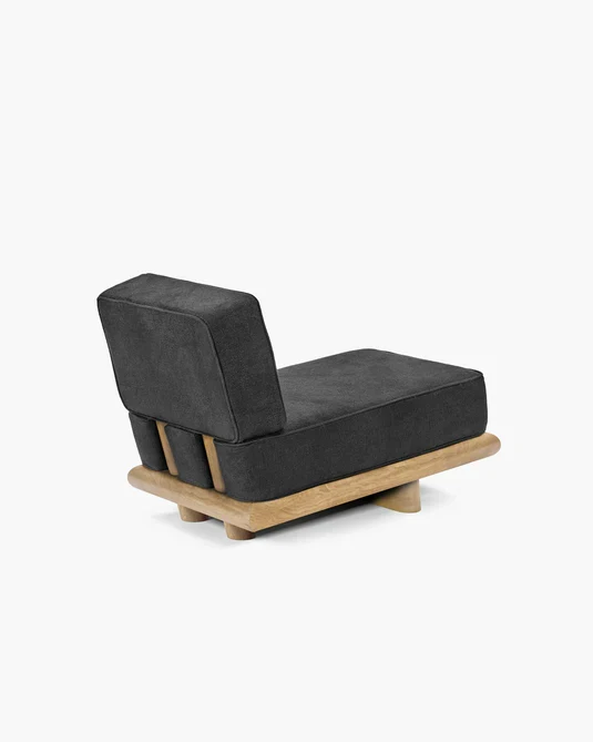 Canapé noir licot + cadre chêne naturel Ono 1