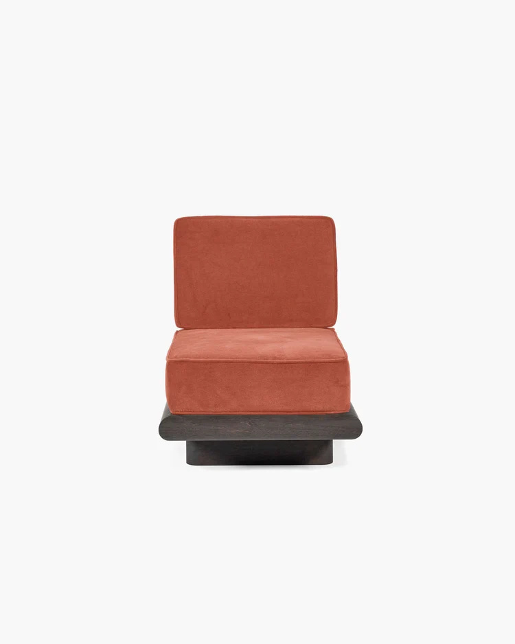 Canapé velours orange + cadre chêne brun Ono 1