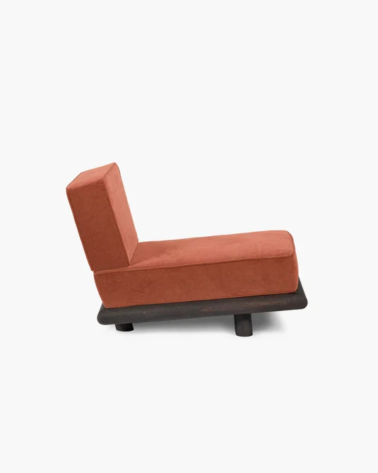 Canapé velours orange + cadre chêne brun Ono 1