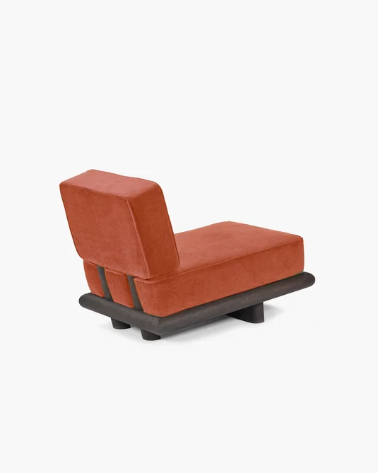 Canapé velours orange + cadre chêne brun Ono 1