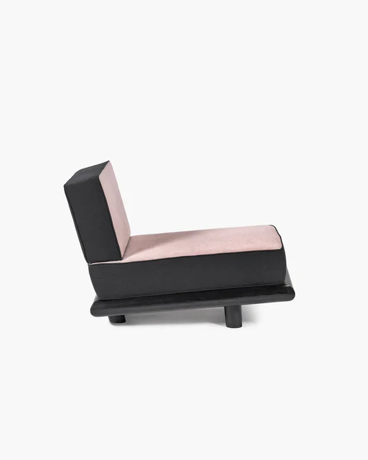 Canapé velours rose + lin noir + châssis chêne teinté noir Ono 1