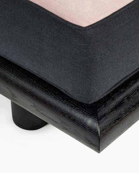 Canapé velours rose + lin noir + châssis chêne teinté noir Ono 1
