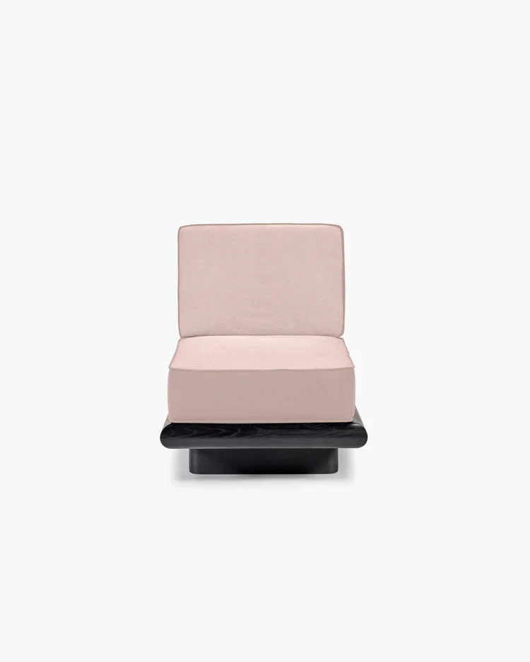 Canapé velours rose + cadre chêne noir Ono 1