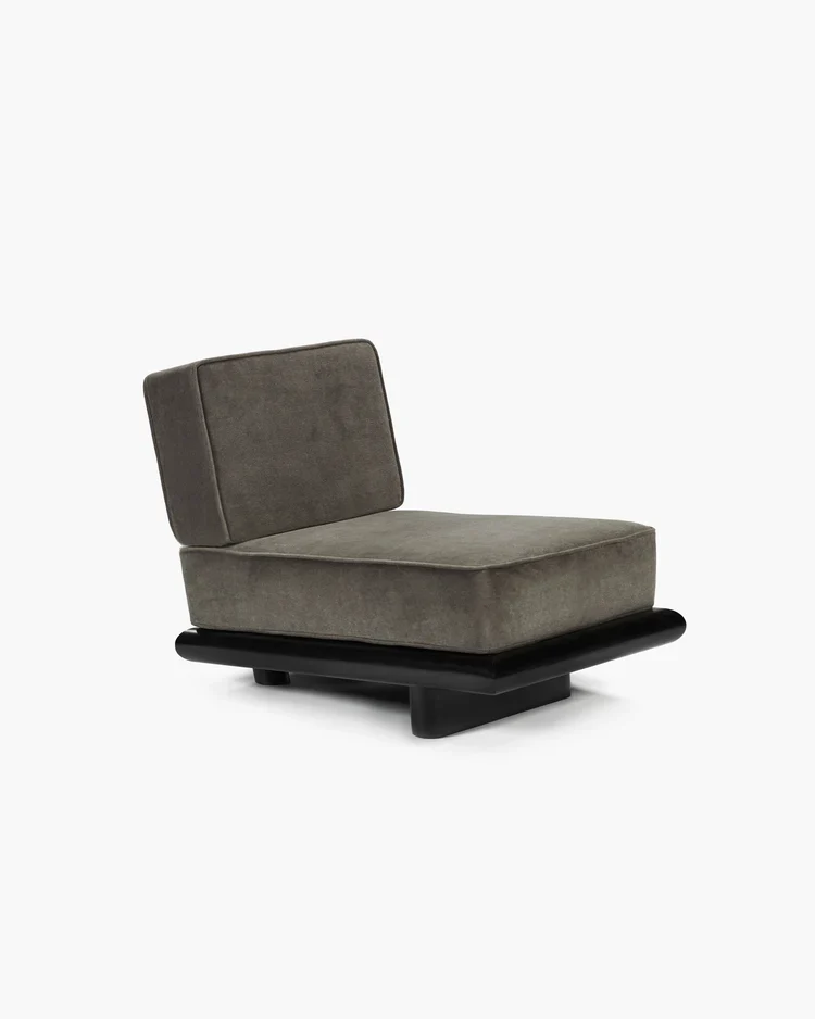 Canapé velours taupe + cadre chêne noir Ono 1